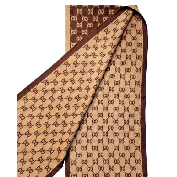 Gucci Brown & Tan GG Print w/ Green & Red Stripes Reversible Scarf Pre-owned - Picture 11 of 16